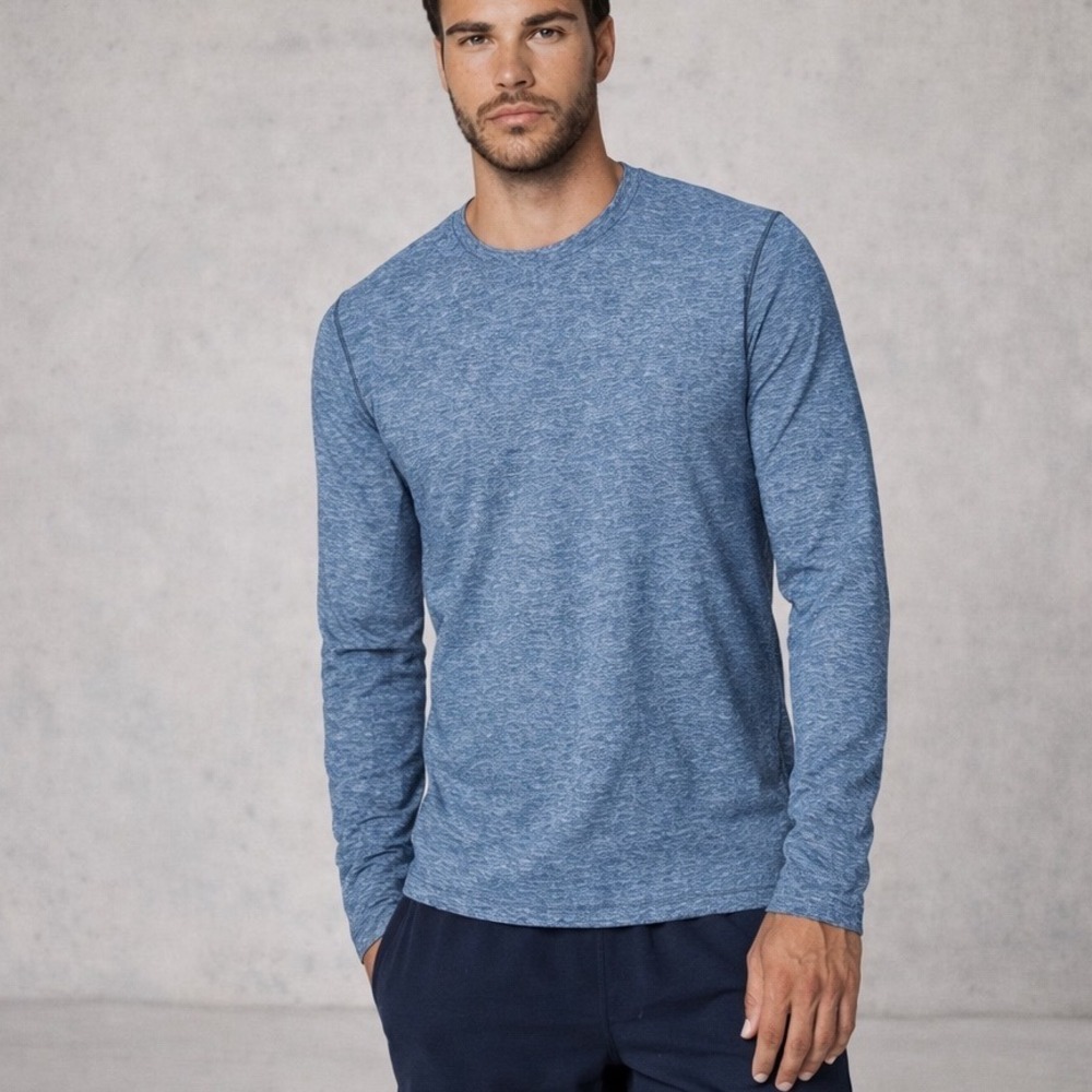 Lululemon Surge Warm Long Sleeve Mens L Heathered Nautical Navy Excellent M3ANAS